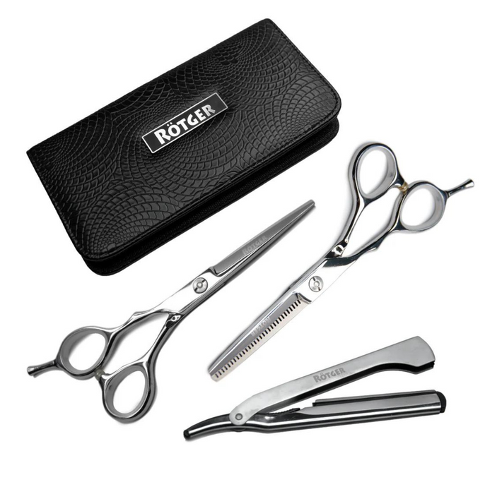 Set De Tijera Zurdo Para Barbero Rotger Filo Navaja