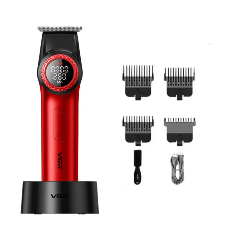 Barber Combo VGR Pro Patilera V-977 + Afeitadora V-377 Rojo