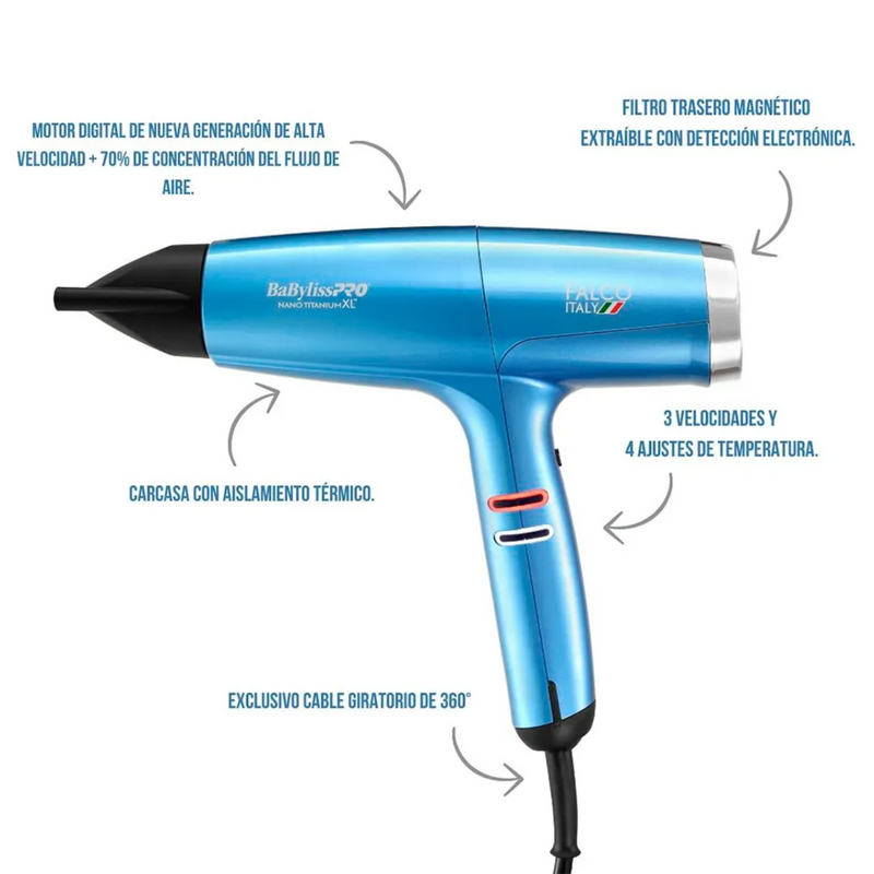 Secador Falco Italy Nano Titanium Xl Babyliss Pro