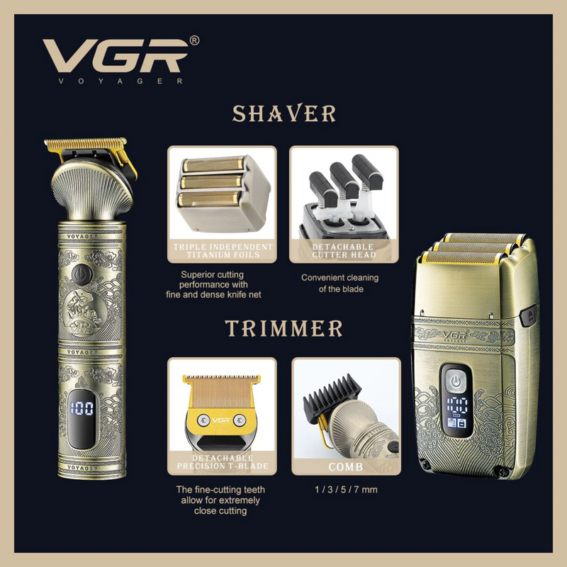 Combo VGR Máquina Patillera y Afeitadora Inalámbrica  V-649