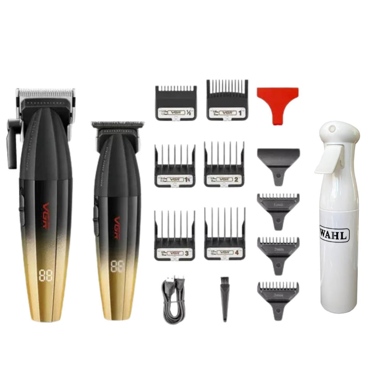 Barber Combo VGR Profesional Gold Clipper y Trimmer 9000RPM