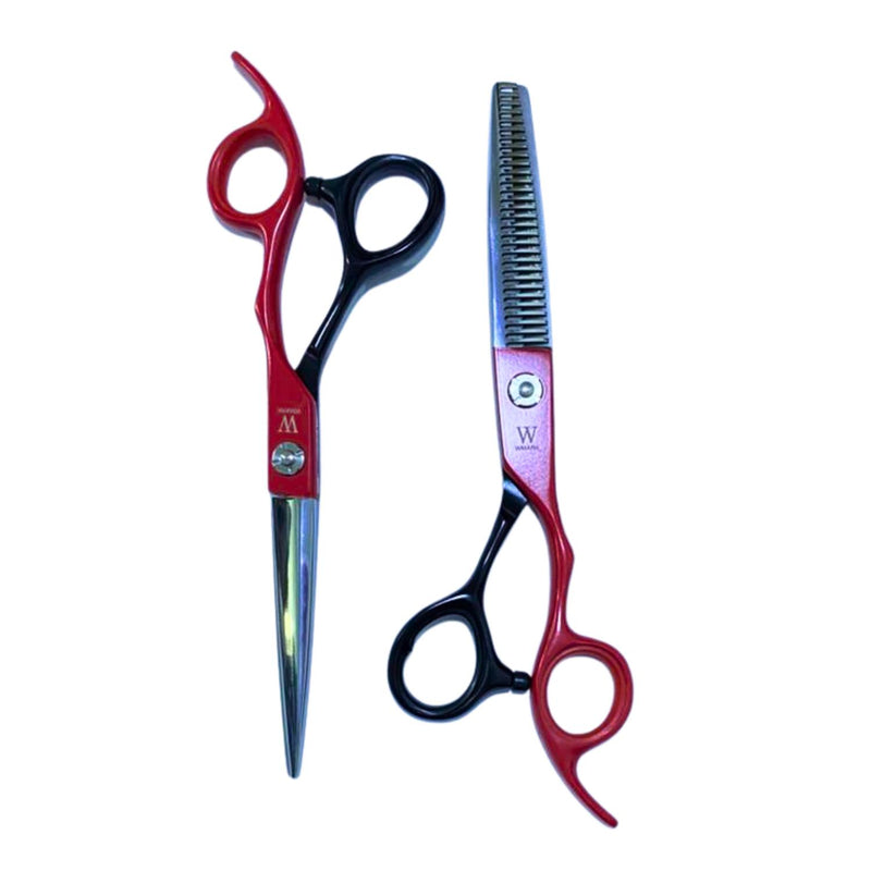 Set de Tijeras Para el Cabello NG-PS006 Wmark Rojo Con Negro