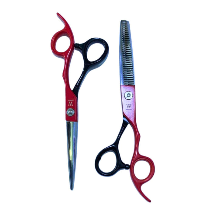 Set de Tijeras Para el Cabello NG-PS006 Wmark Rojo Con Negro