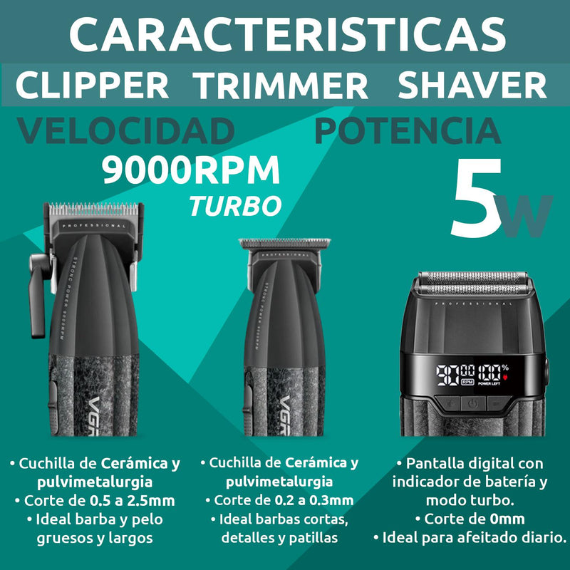 VGR Barber Combo V640S3 Cortadora, Patillera y Afeitadora