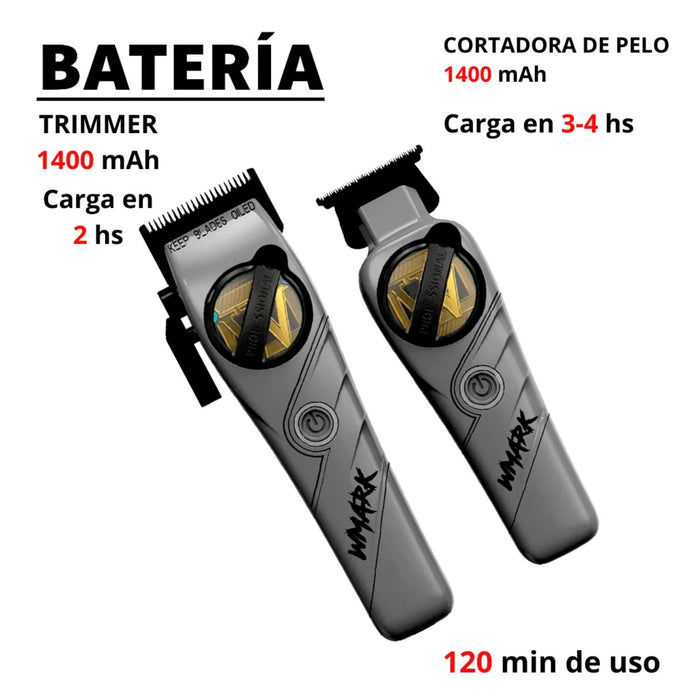 Kit Cortadora De Pelo + Trimmer Detailer Wmark NG-8613 Plomo