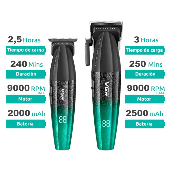 Barber Combo VGR640S3 Cortadora, Patillera y Afeitadora Verde