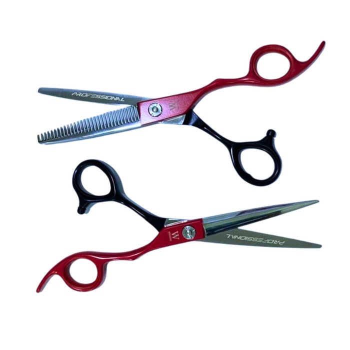 Set de Tijeras Para el Cabello NG-PS006 Wmark Rojo Con Negro