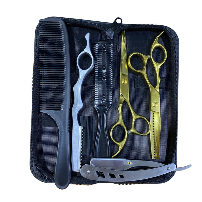 Kit de Tijera Professional Barberia 7 pcs 6 Pulgadas Dorado