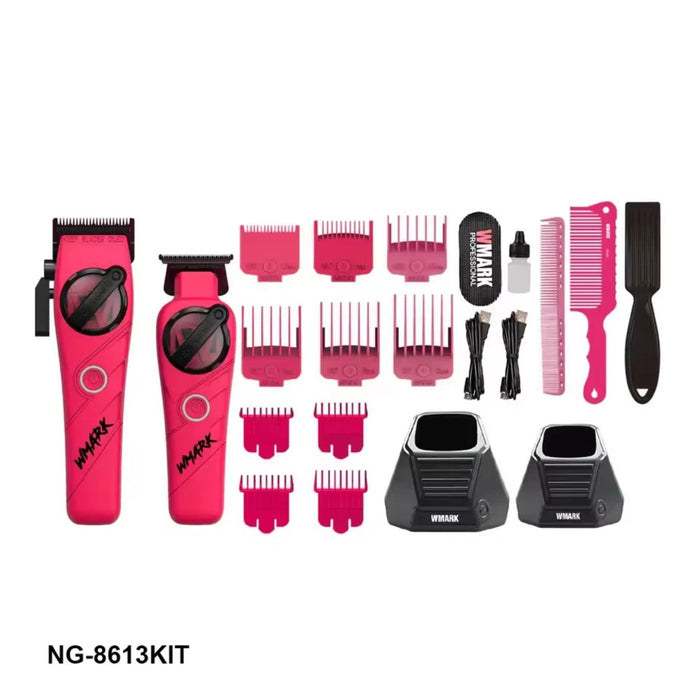 Kit Cortadora De Pelo + Trimmer Detailer Wmark NG-8613 Rosado