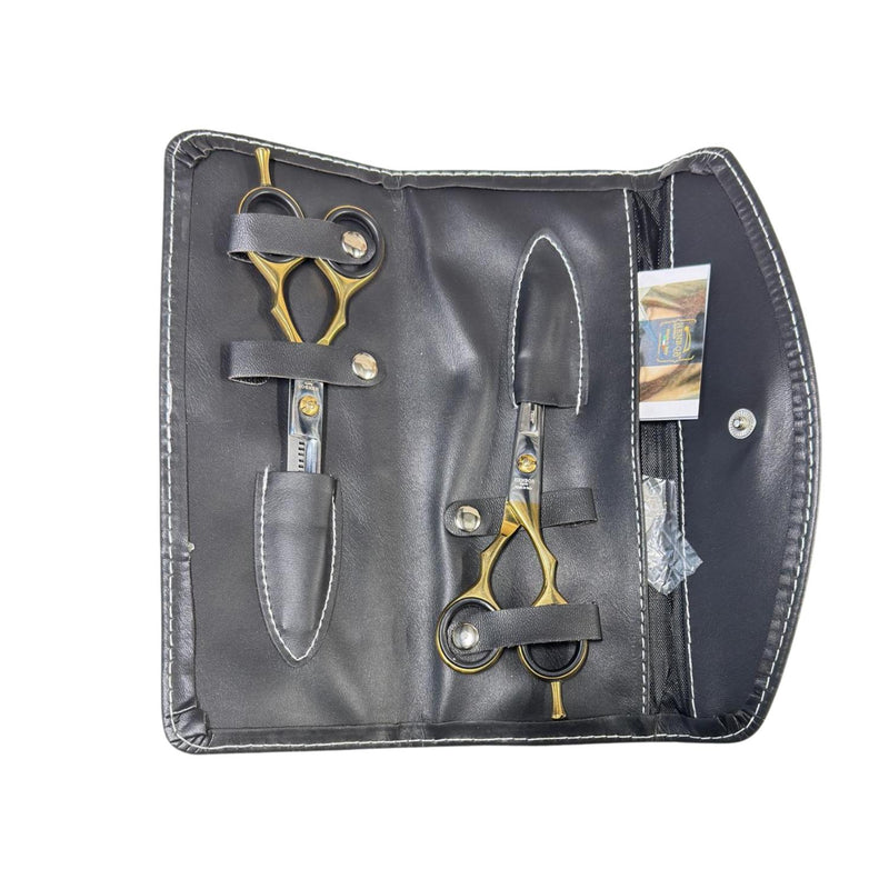 Set Tijera Henbor Italiana Microdentada Y Esculpidora Dorado