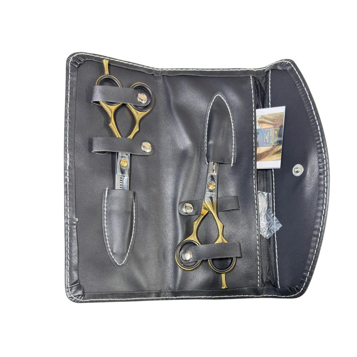 Set Tijera Henbor Italiana Microdentada Y Esculpidora Dorado