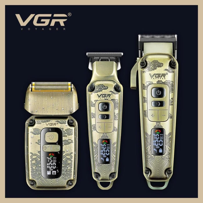 Set Barbería CortaPelo Trimmer Afeitadora 3 En 1 VGR642 Dorado