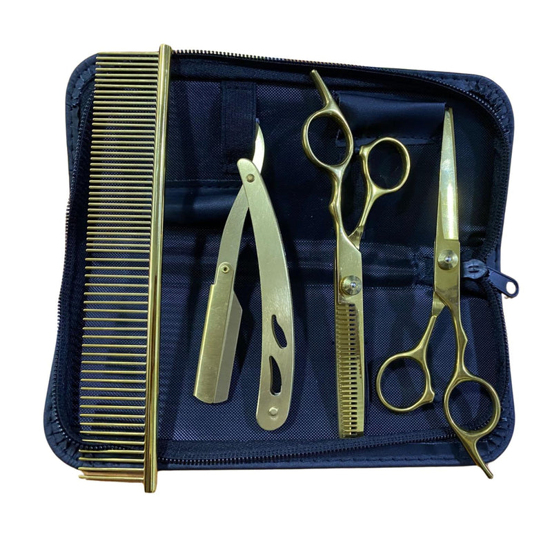 Set de Tijeras Prof.de Peluquería Dorado 6 Pulgadas 5 Pcs