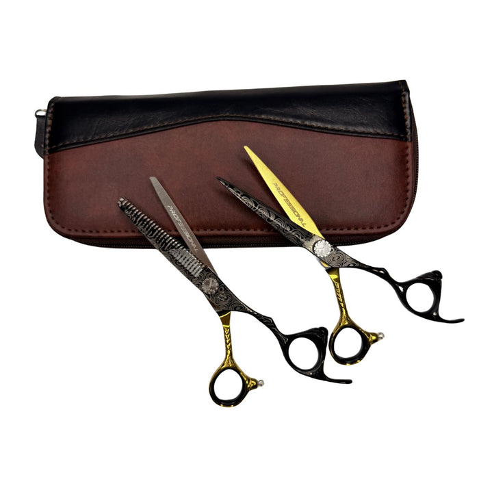 Set de Tijeras Wmark Pro D96-PS024 6″ Con Negro Y Dorado