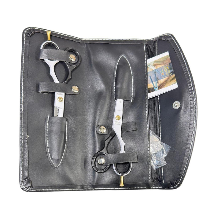 Set Tijera Henbor Microdentada Y Esculpidora Blanca & Negro 6"