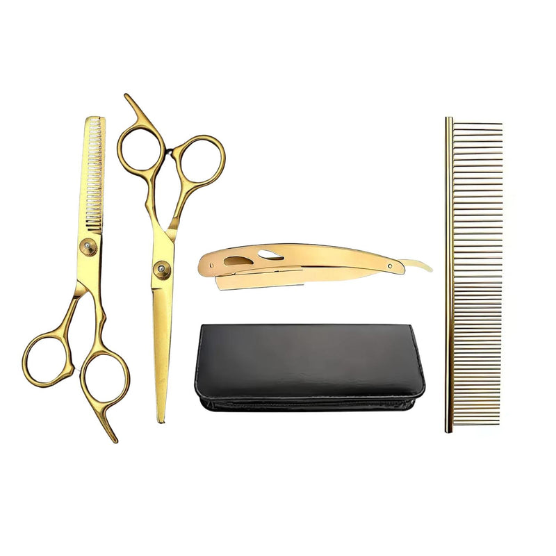 Set de Tijeras Prof.de Peluquería Dorado 6 Pulgadas 5 Pcs
