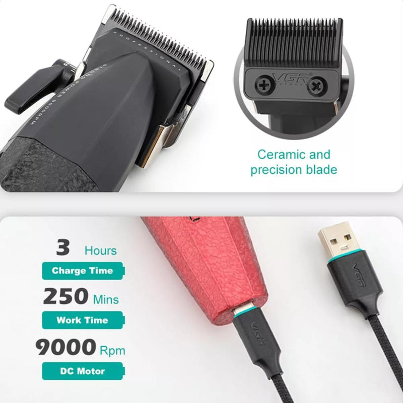 Barber Combo VGR Profesional V640 Clipper y Trimmer 9000RPM Rojo