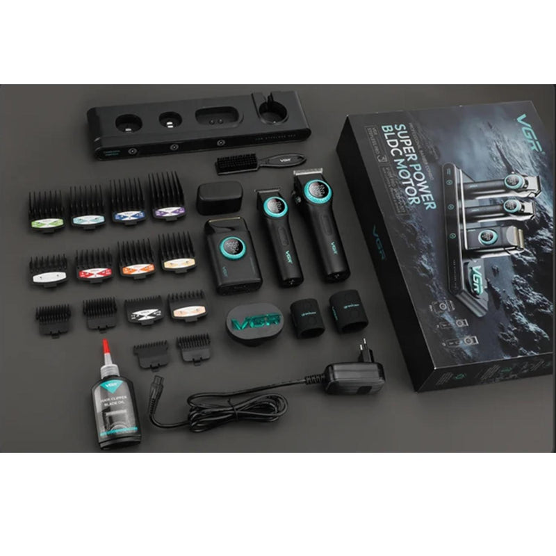 Barber Combo VGR Cortapelo, Patillera Y Afeitadora Negro Stepless 3