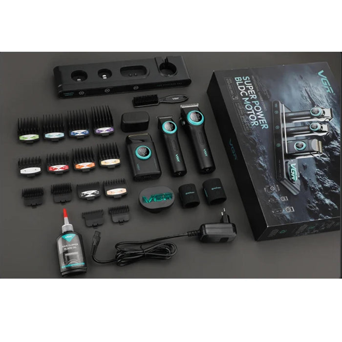 Barber Combo VGR Cortapelo, Patillera Y Afeitadora Negro Stepless 3