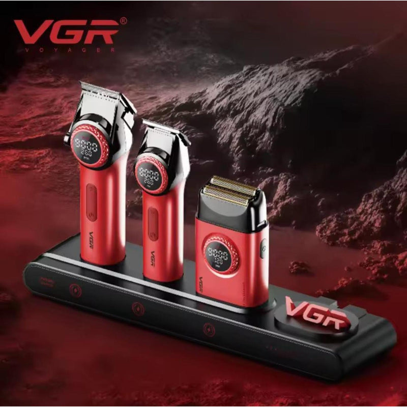 Barber Combo VGR Cortapelo, Patillera Y Afeitadora Rojo Stepless 3