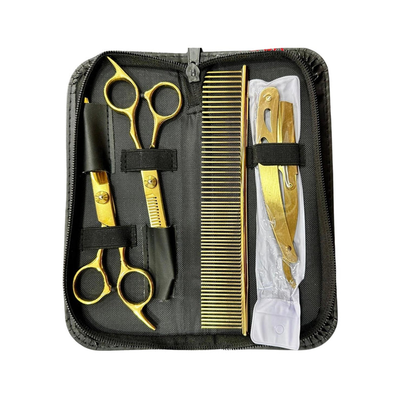 Set de Tijeras Prof.de Peluquería Dorado 6 Pulgadas 5 Pcs