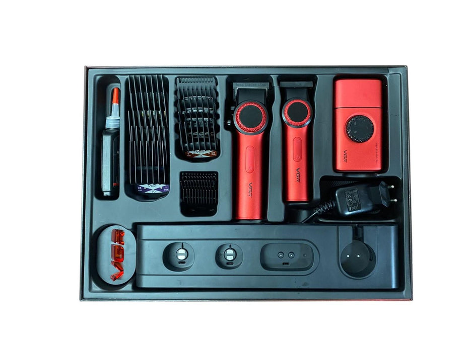 Barber Combo VGR Cortapelo, Patillera Y Afeitadora Rojo Stepless 3