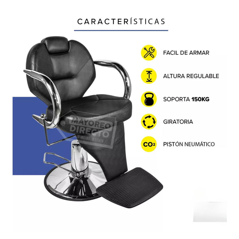 Sillón de Barbero Bling XL Black Reclinable e Hidráulico