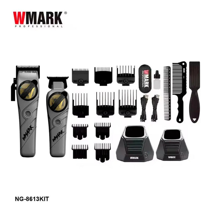 Kit Cortadora De Pelo + Trimmer Detailer Wmark NG-8613 Plomo