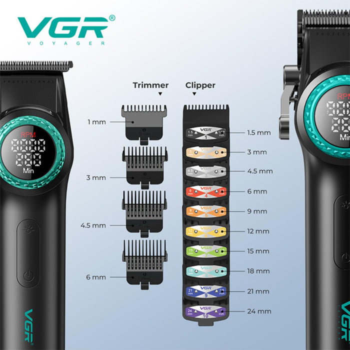 Barber Combo VGR Cortapelo, Patillera Y Afeitadora Negro Stepless 3