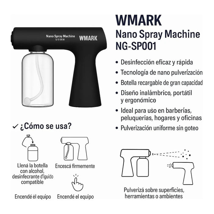 Wmark NG-SP001 Pulverizador Nano Pistola Recarbable 2 Veloc.
