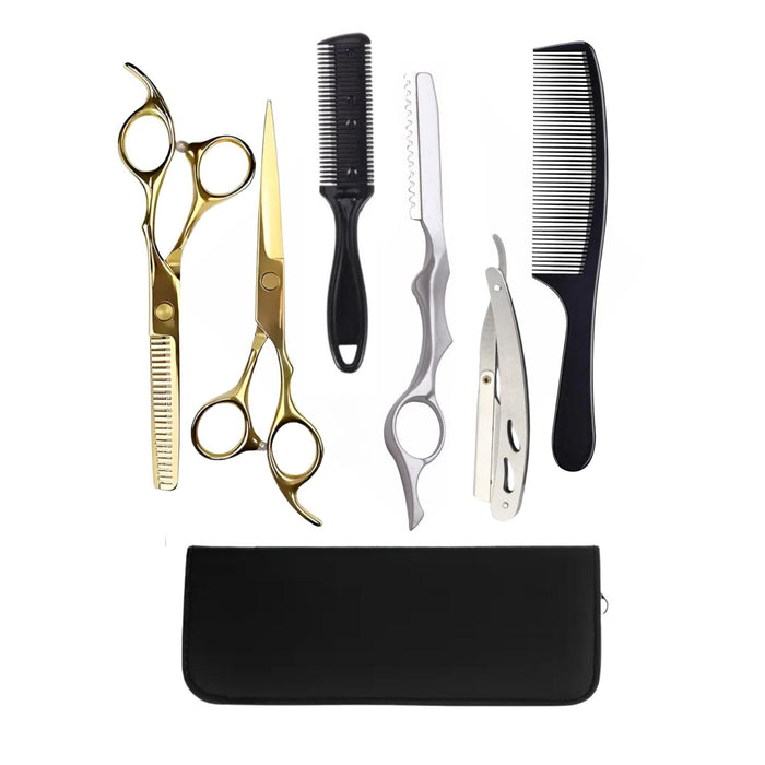 Kit de Tijera Professional Barberia 7 pcs 6 Pulgadas Dorado