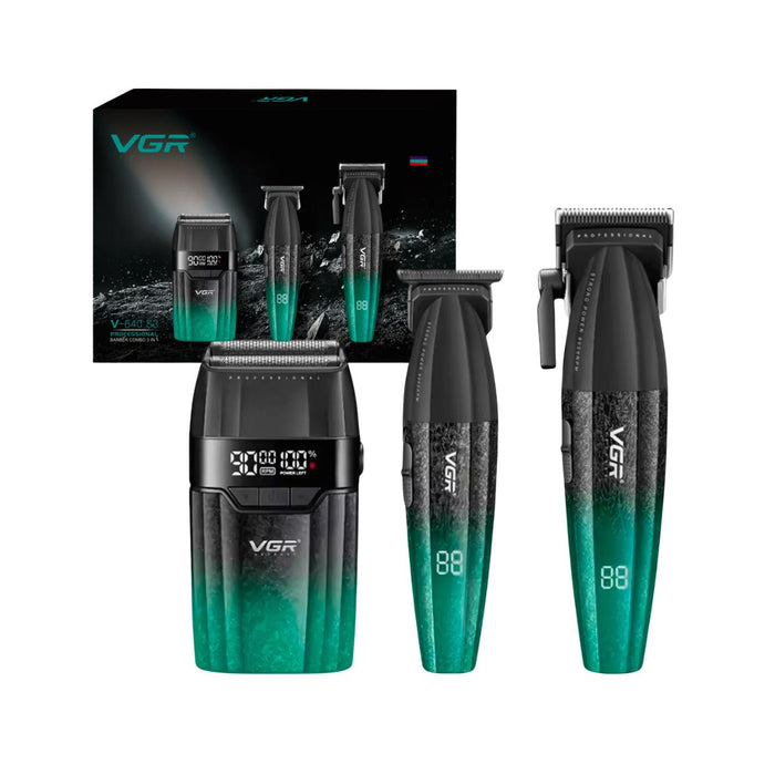 Barber Combo VGR640S3 Cortadora, Patillera y Afeitadora Verde