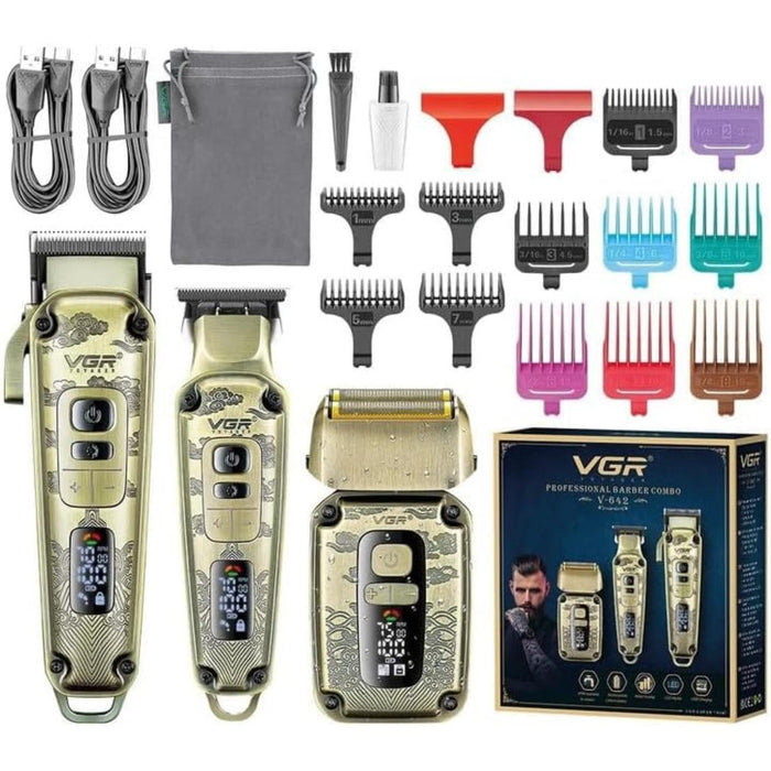 Set Barbería CortaPelo Trimmer Afeitadora 3 En 1 VGR642 Dorado