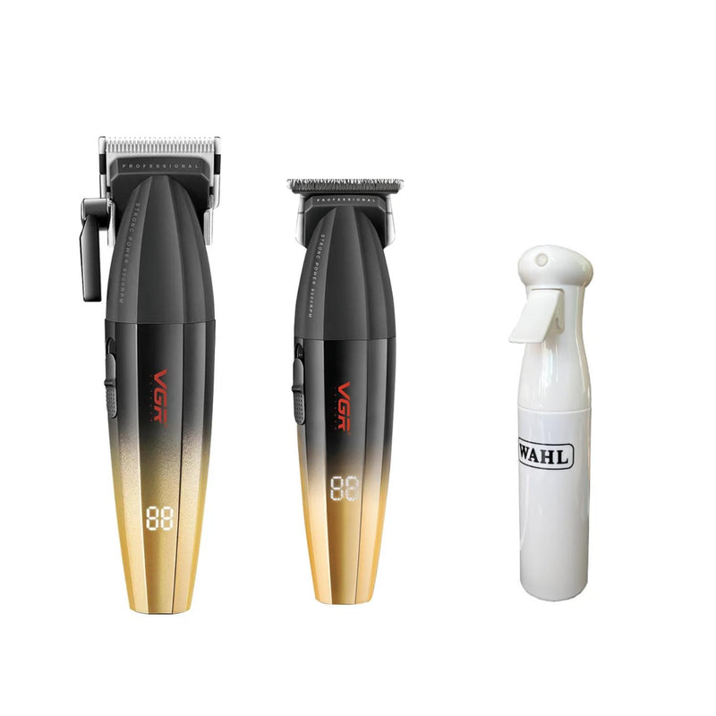 Barber Combo VGR Profesional Gold Clipper y Trimmer 9000RPM