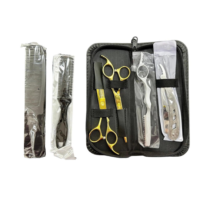 Kit de Tijera Professional Barberia 7 pcs 6 Pulgadas Dorado