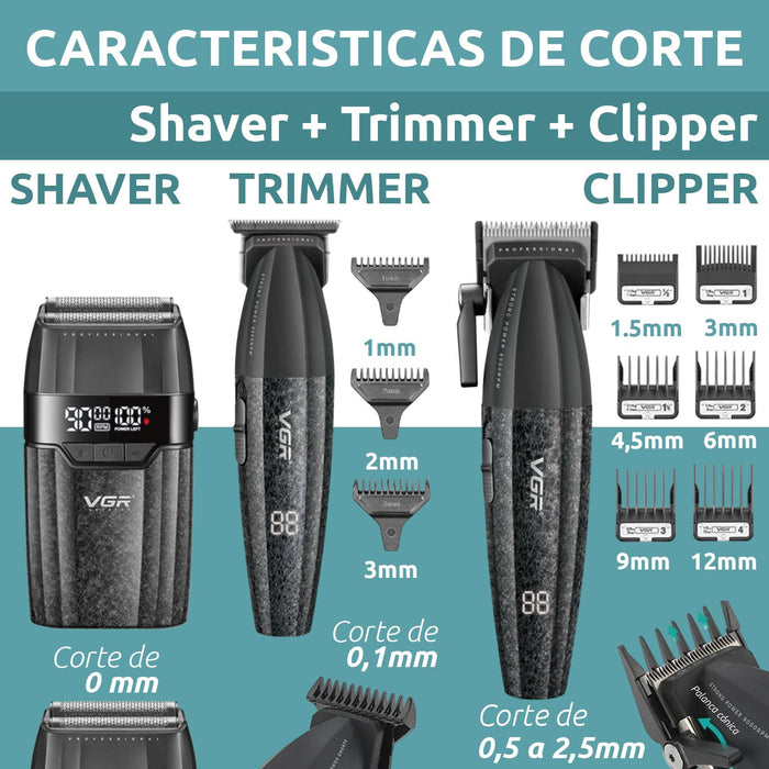 VGR Barber Combo V-640S3 Cortadora, Patillera y Afeitadora