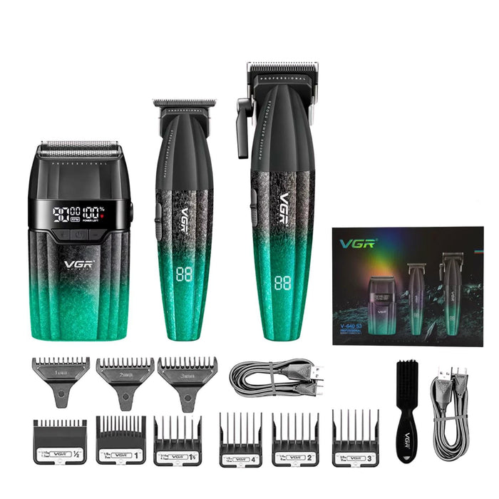 Barber Combo VGR640S3 Cortadora, Patillera y Afeitadora Verde