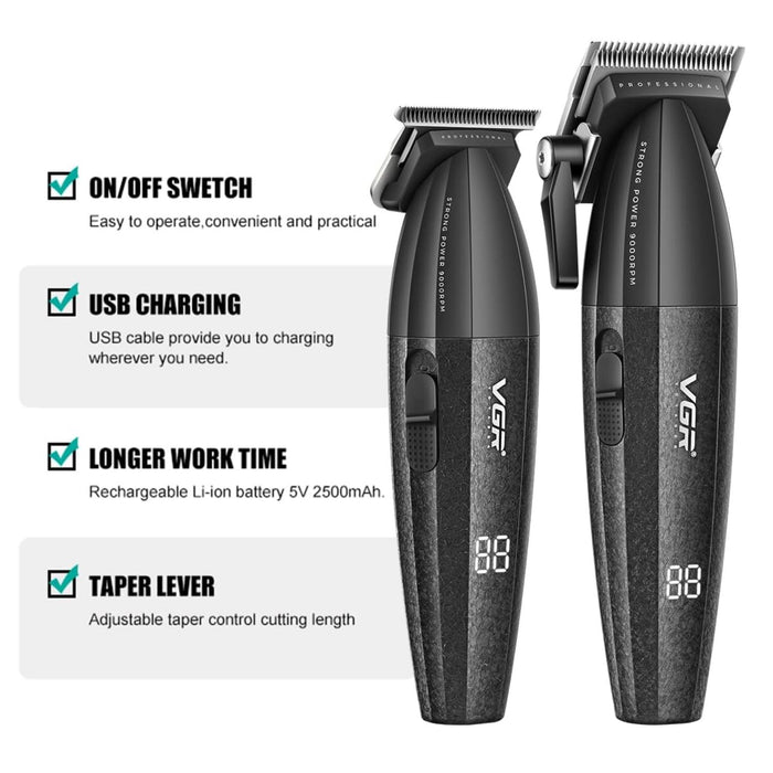 Barber Combo VGR Profesional V640 Clipper y Trimmer 9000RPM