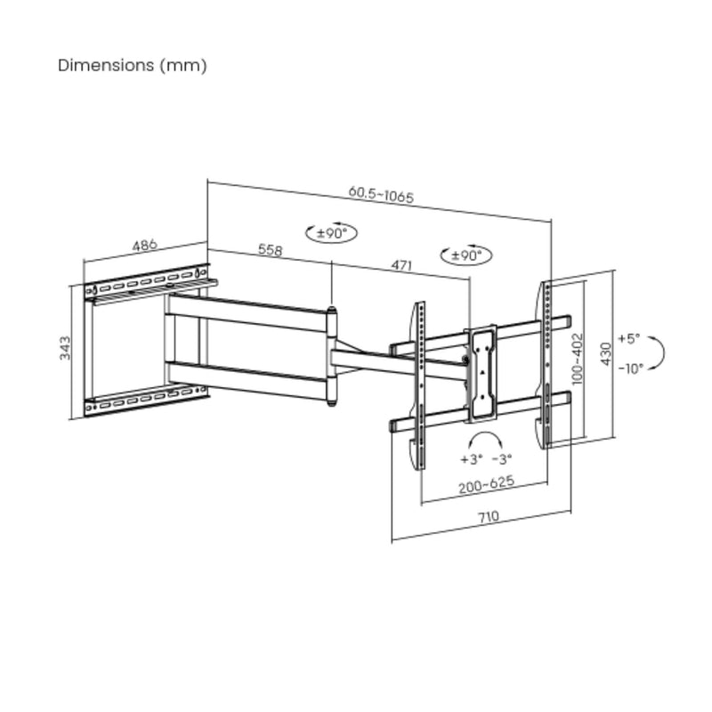 Soporte de TV Con Brazo Extra Largo De 1mtr 43"-80" 50KG