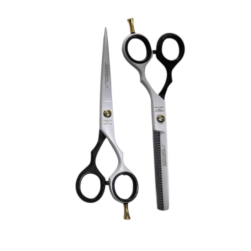 Set Tijera Henbor Microdentada Y Esculpidora Blanca & Negro 6"