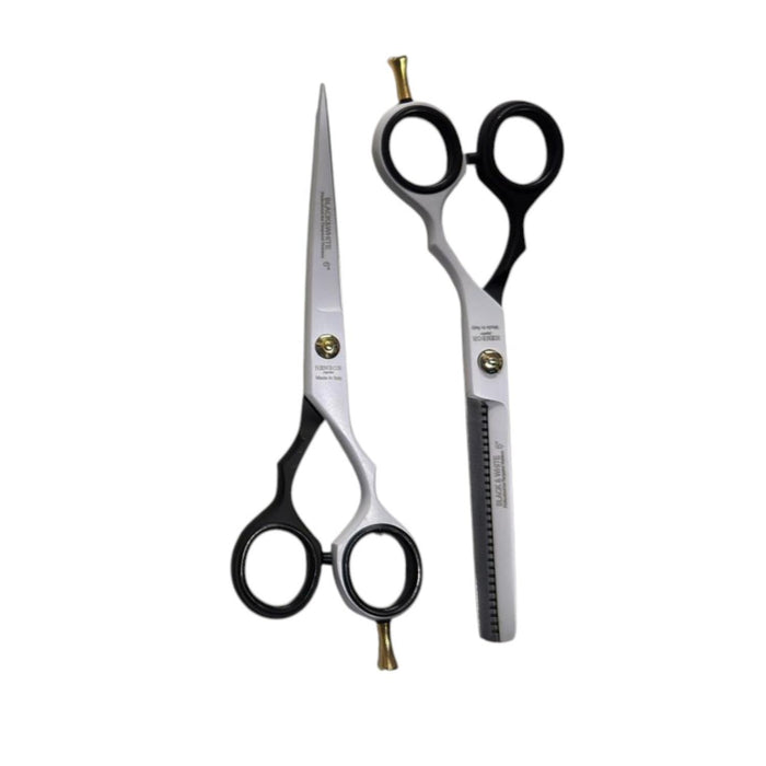 Set Tijera Henbor Microdentada Y Esculpidora Blanca & Negro 6"