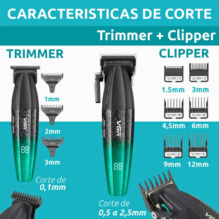 Barber Combo VGR Profesional V640 Clipper y Trimmer Verde