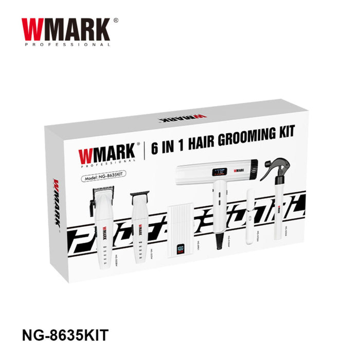 Combo Wmark Pro. NG-8635 6 en 1 Afeitadora y Secador Blanco