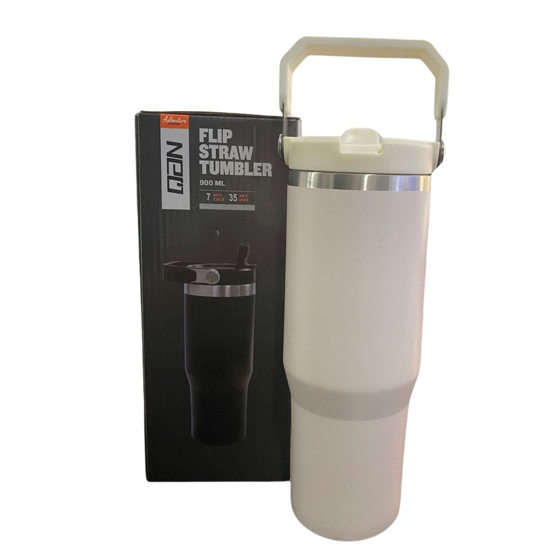Botella Termica Flip Straw Tumbler 900 Ml Crema
