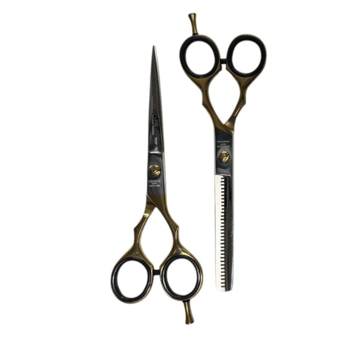 Set Tijera Henbor Italiana Microdentada Y Esculpidora Dorado