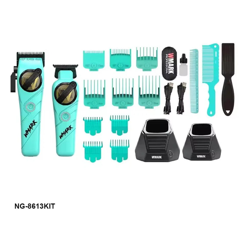 Kit Combo Cortadora De Pelo + Trimmer Wmark NG-8613 Celeste
