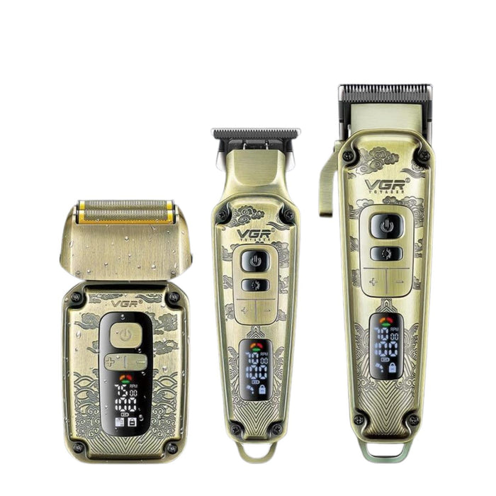 Set Barbería CortaPelo Trimmer Afeitadora 3 En 1 VGR642 Dorado