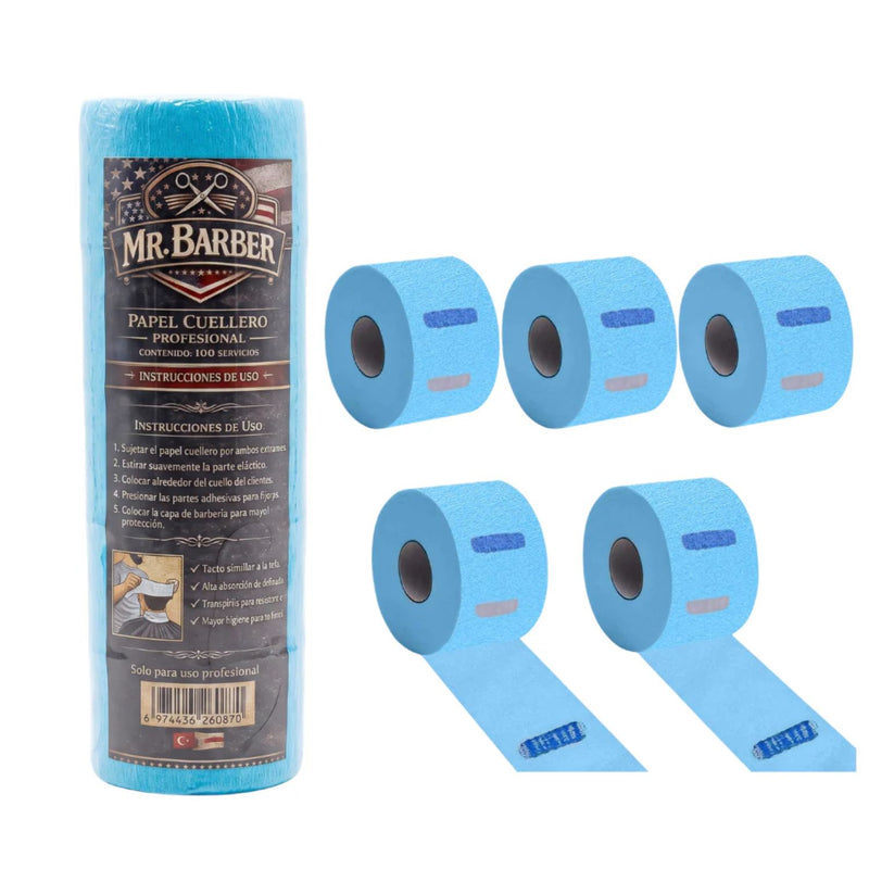 Pack 5 Rollos Papel para Cuello Barbería Azul