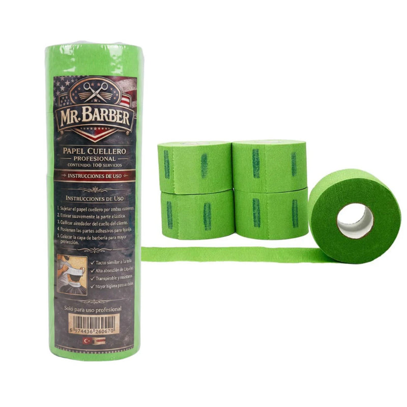 Pack 5 Rollos Papel Cuello Barbería Peluquería Verde