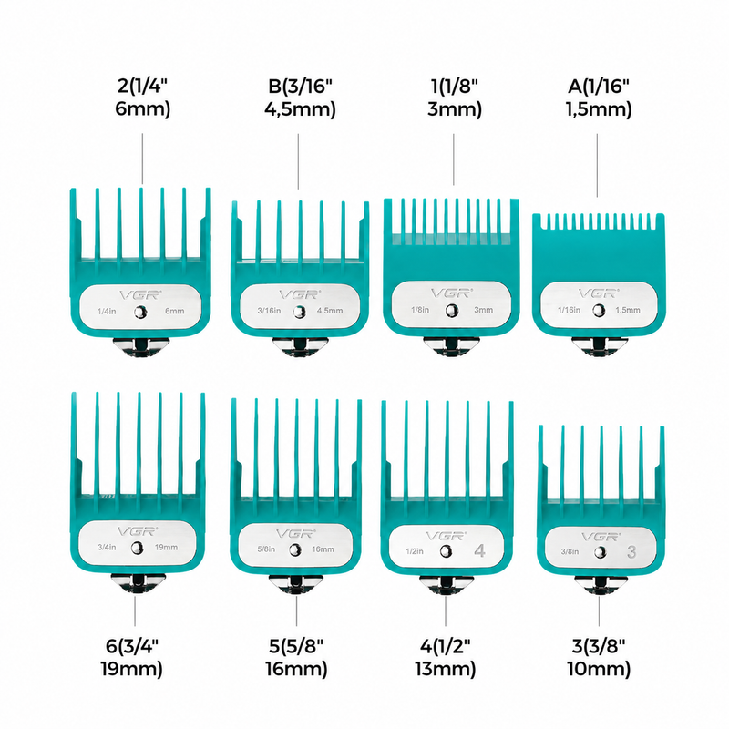 VGR Set 8 Peines Metálicos V-891 para Clipper Profesional
